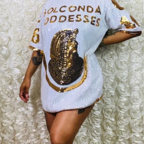 Sale! Sequin shirt dress mini white gold - Picture 5 of 8